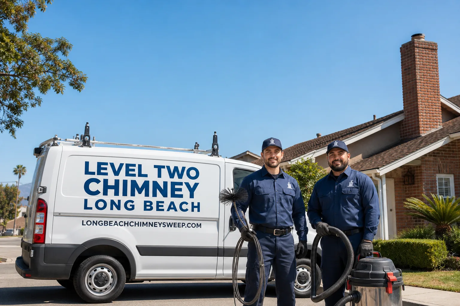 Level Two Chimney Long Beach chimney cleaning service vehicle and crew in Long Beach, CA